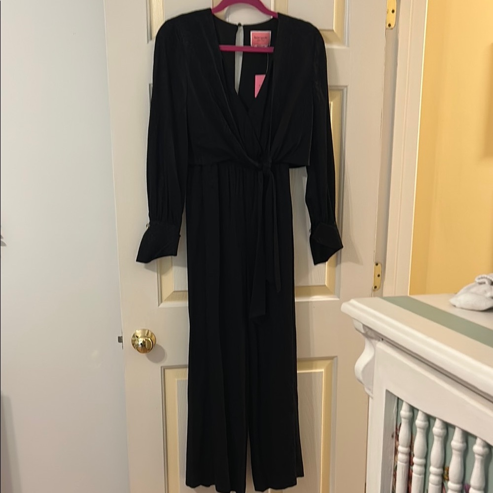 Kate Spade Black Patterned Bishop Sleeve Cocktail Pantsuit